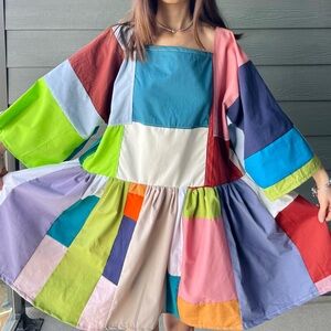 Handmade Quilted Patchwork Colorblock Dress SKU 04194